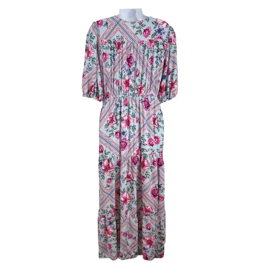Dreamcatcher Cottage Core Tiered Blue Floral Maxi Dress 10 Blue Pockets - Picture 7 of 11